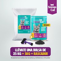 Arena para gato 25 KG CARBÓN + REGALO 5KG + RASCADOR